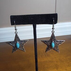 Western Turquoise Star Earrings Cowgirl Southwestern Boho Dangle